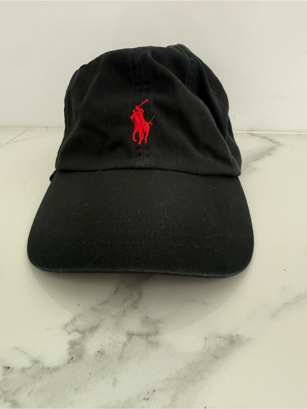 Polo Ralph Lauren Classic Chino Cotton Dad Hat Black with Red Big Pony Cap